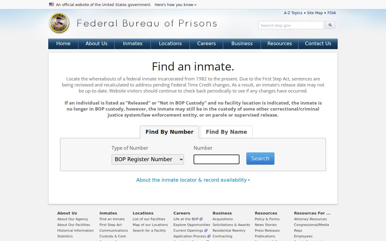 Culpeper County federal arrest custody search through the BOP locator