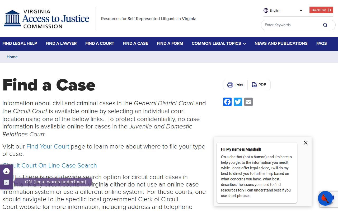 Culpeper County criminal court case Find a Case instructions