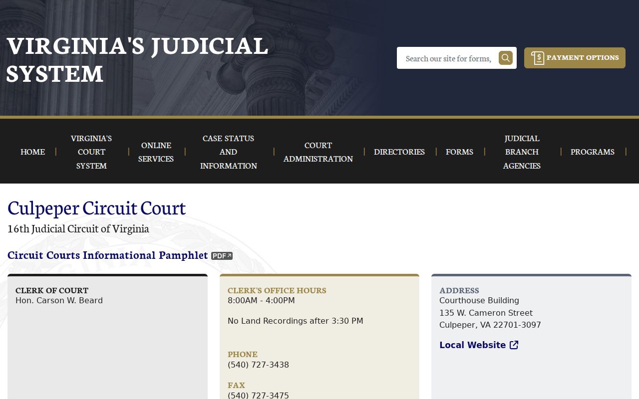 Culpeper County criminal court case Circuit Court contact page