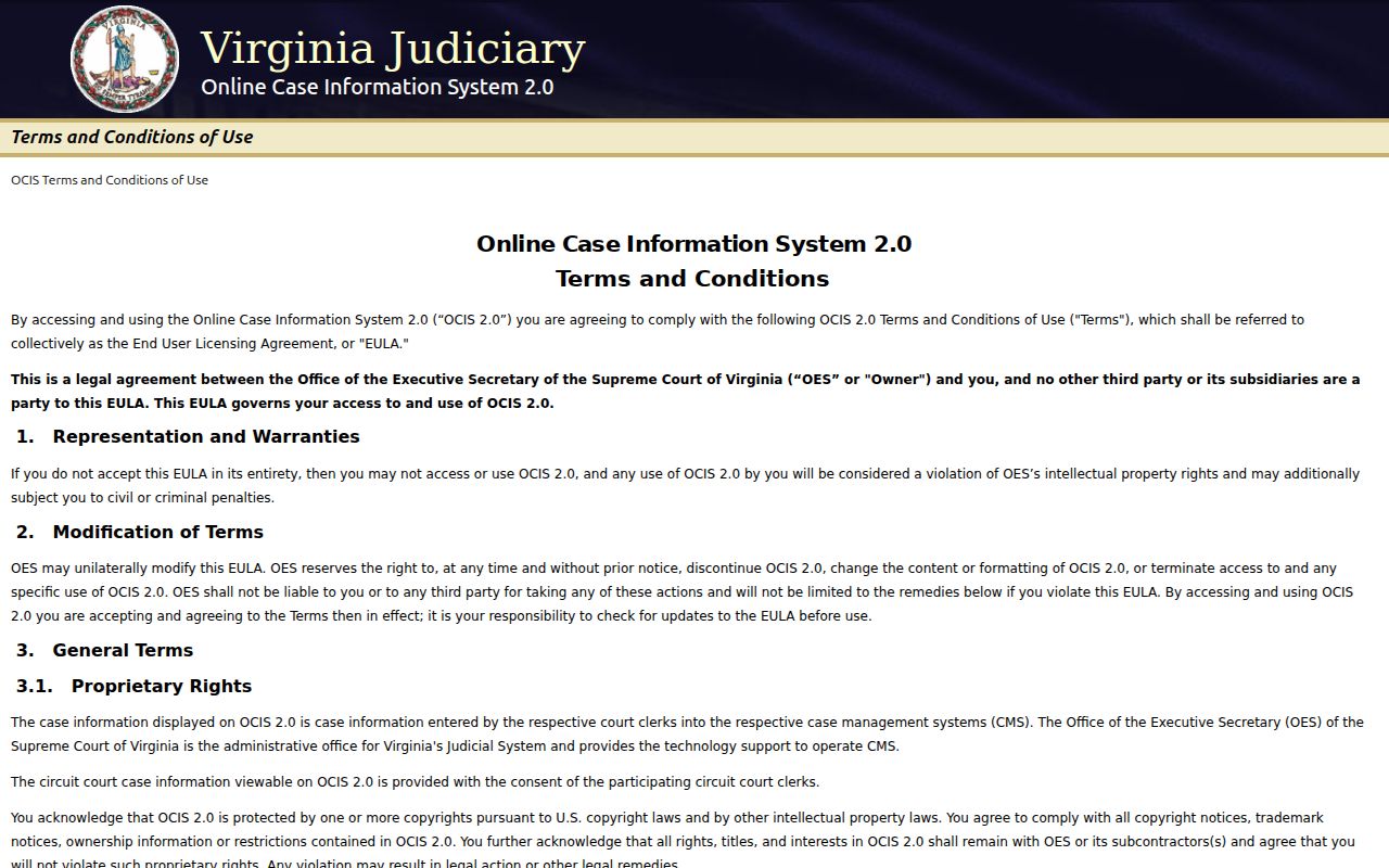 Culpeper County criminal court case OCIS statewide search