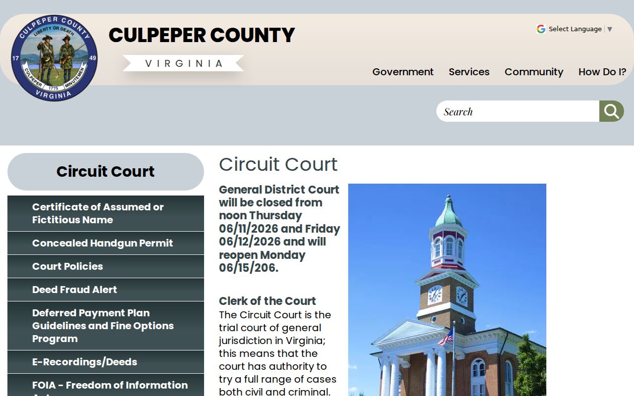 Culpeper County criminal court case Circuit Court overview
