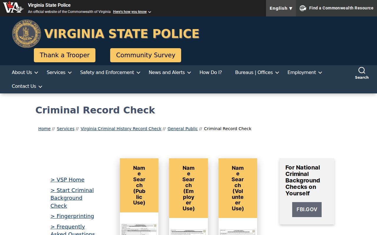 Culpeper County criminal record check SP-167 selector