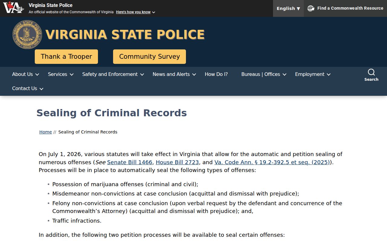 Culpeper County criminal record sealing guidance